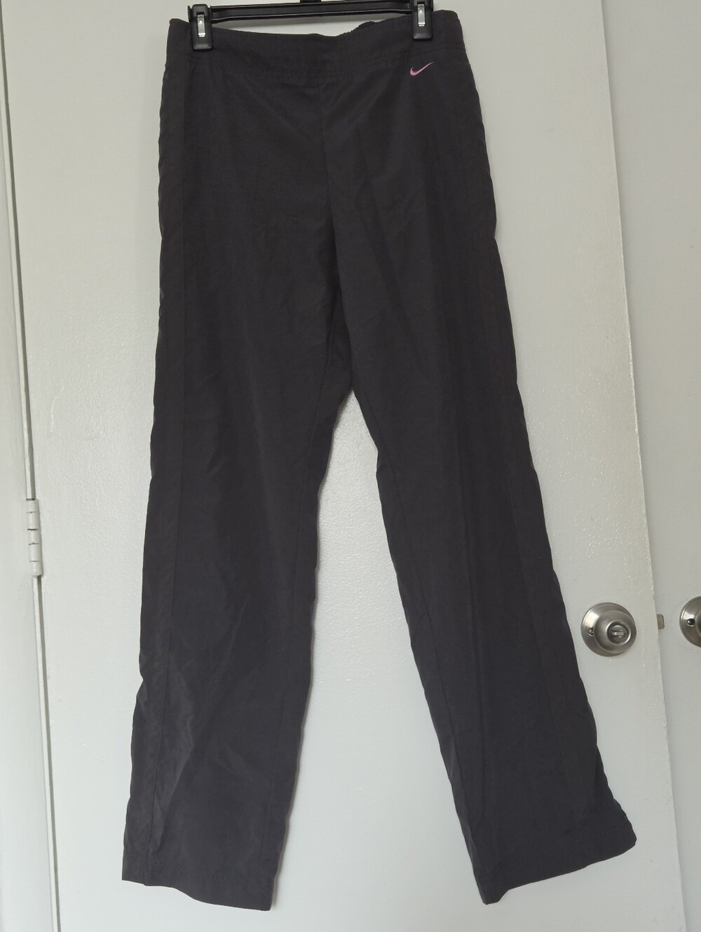 Nike Dark Grey Track Pants with Pink Swoosh Accent